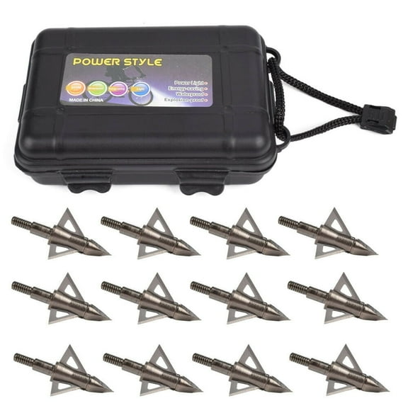 12X New Broadheads 3 Fixed Steel Blade 100 grain with 1 Broadhead Case, Wrench