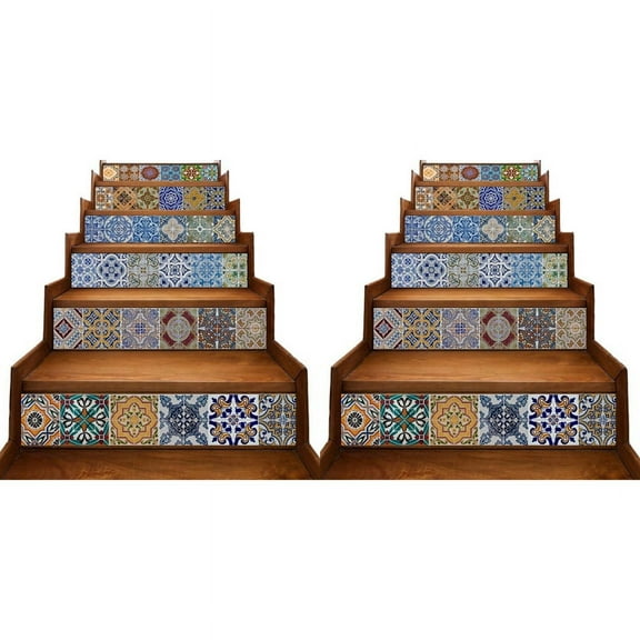 12X Peel and Stick Tile Backsplash Stair Riser Decals DIY Mexican Traditional Waterproof
