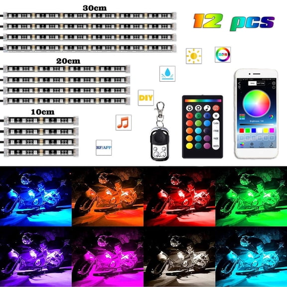 12X RGB Motorcycle LED Light Kit Under Glow Body Strip For Harley-Davidson Honda