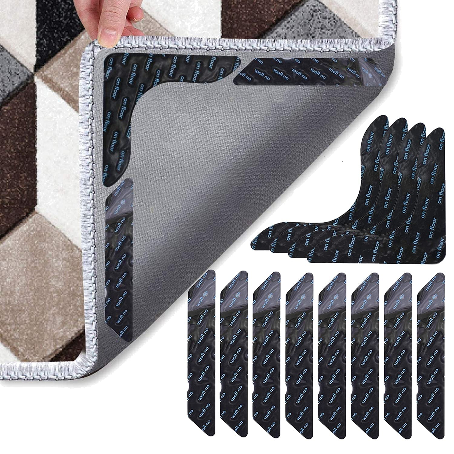 Sugarday Non Slip Rug Gripper 20 Pcs for Hardwood Floor Carpet Tile Rug Pad Carpet Tape Grippers, Black
