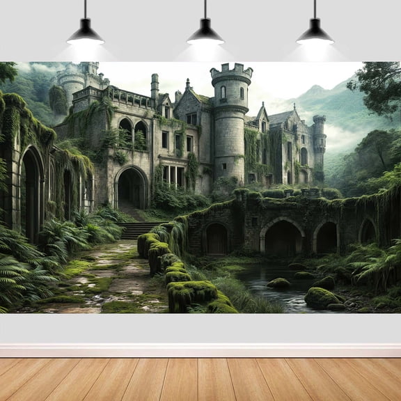 12X10ft Vintage Green Forest Medieval Castle Backdrop Mysterious Natural Theme Photo Background Banner for Wedding Baby Shower Kids Birthday Party Studio Props Decoration