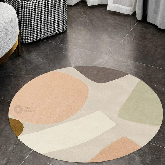 12X12 Area Rug, Hallway, Living room, Round Carpet, Geometric Design, Hand Tufted Rugs