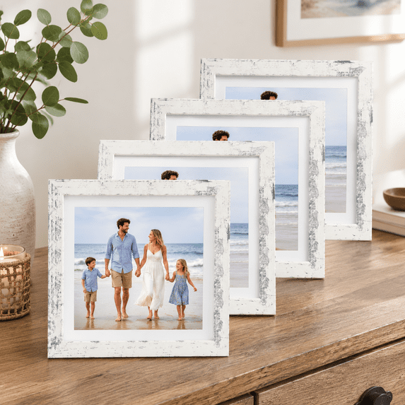 12X12 Distressed White Picture Frame Set of 4 for Tabletop and Wall ...