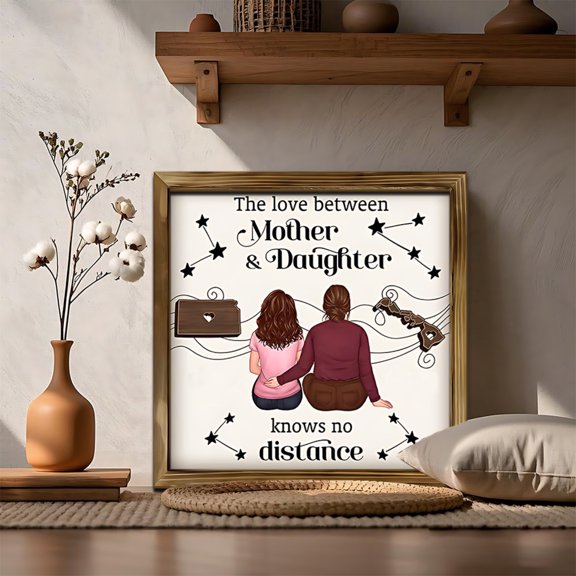 12X12 Inch Double-Layer Wooden Picture Frame, Heartwarming Mother & Daughter Holding Hands Design With Exquisite Pattern Decor, Wall-Mounted Or Tabletop Display For Home Bedroom,