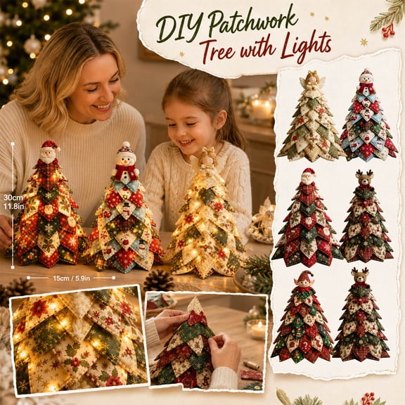 12X12 Inch Precut Fabric Squares for Quilting, Sewing, and Crafts Christmas Patchwork Fabric Kit with Lights for Holiday Diy Projects