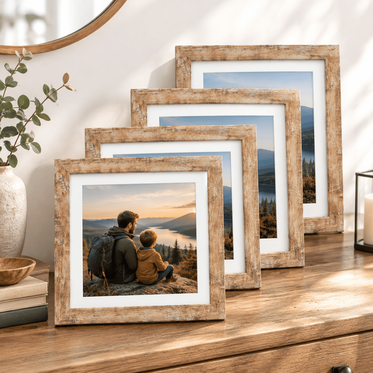 Desktop Set Png 12X12 Rustic Brown Picture Frame Set Of 4, Fits 10X10 With Mat Or 12X12 ...