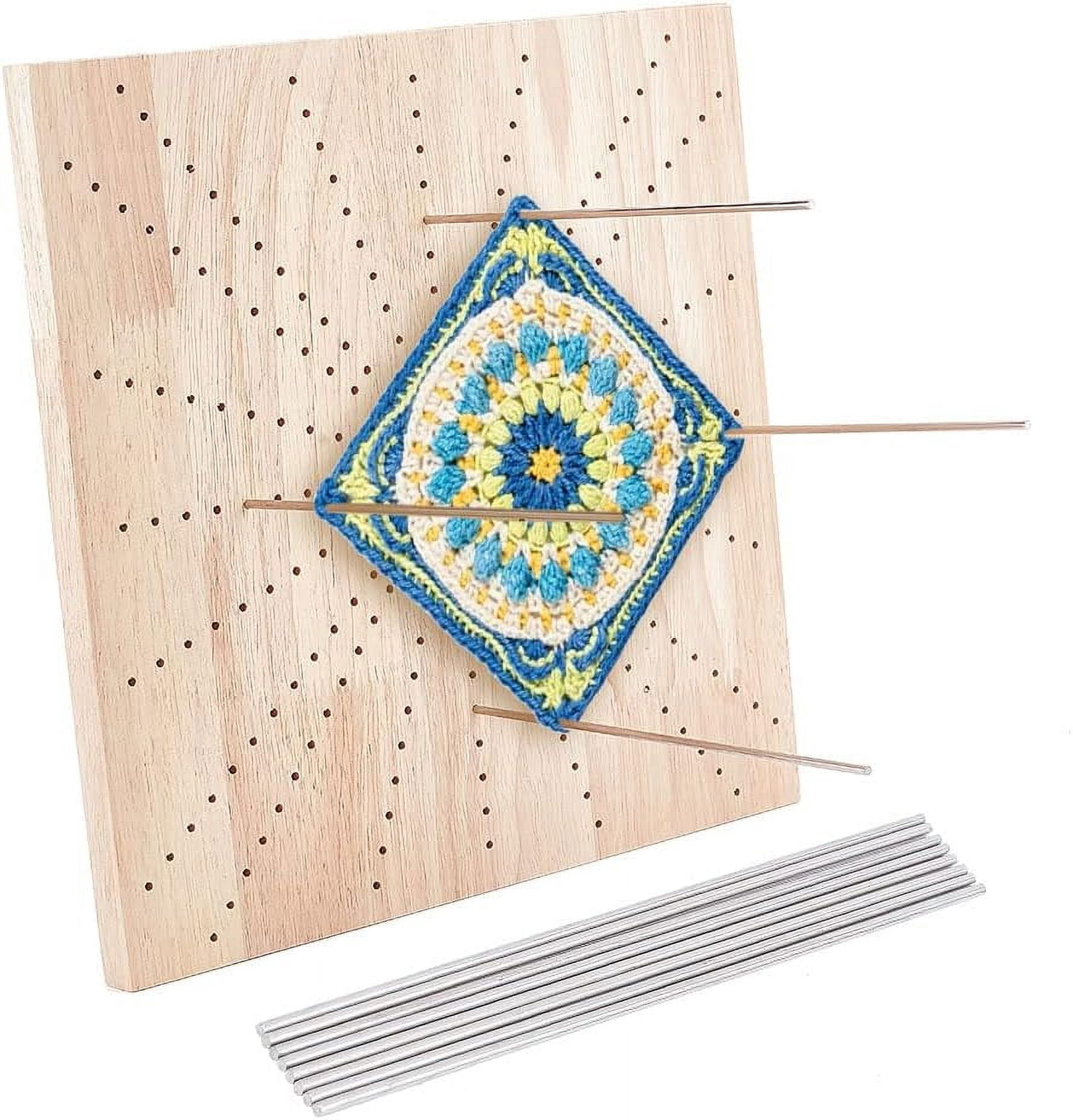 12X12 inches Crochet Board Wooden Knitting Blocking Mat Square Board with 8pcs Stainless Steel Pins for Knitting and Crochet Projects Handcrafted Knitting Gift for Granny Square Lovers Bisque