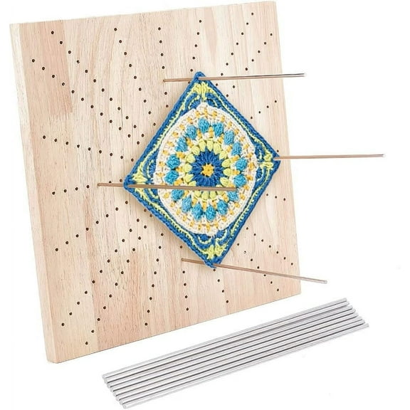 12X12 inches Crochet Board Wooden Knitting Blocking Mat Square Board with 8pcs Stainless Steel Pins for Knitting and Crochet Projects Handcrafted Knitting Gift for Granny Square Lovers Bisque
