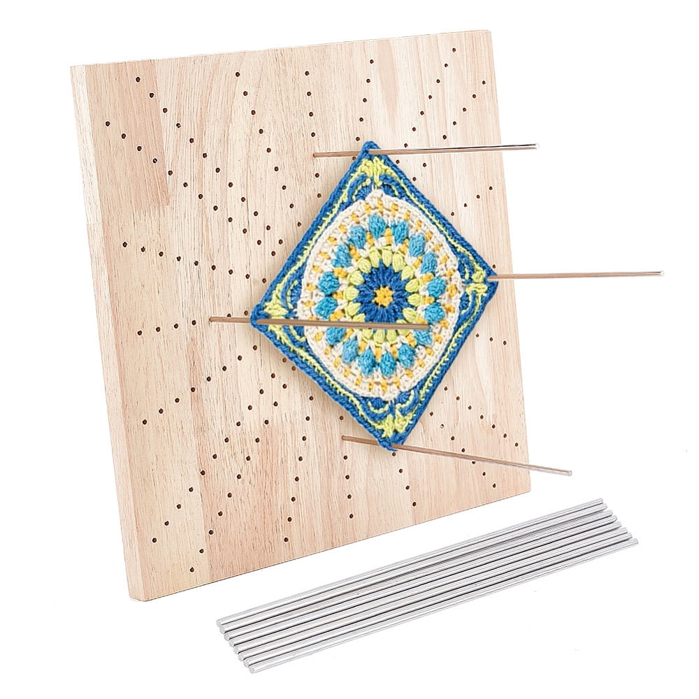 12X12 inches Crochet Board Wooden Knitting Blocking Mat Square Board with 8pcs Stainless Steel Pins for Knitting and Crochet Projects Handcrafted