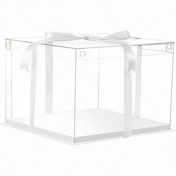 12X12X7inch Clear cake BoxesCake Carrier Disposable Cake Containers Large Cake box with Ribbon Ideal for Large 10and 12Inch Cake carry transparent cake box for birthday Party wedding White