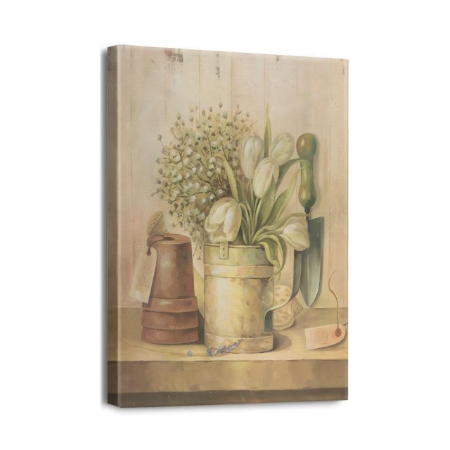 12X16inch Farmhouse Bathroom Decor Wall Art Floral BlueWhite Canvas