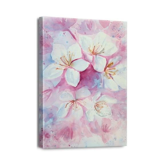 12X16inch Pink Flower Canvas Wall Art Abstract Florals Watercolor Painting, Framed Artwork for Nursery, Living Room, Bedroom, Kitchen, Office - Elevate your Bathroom Décor
