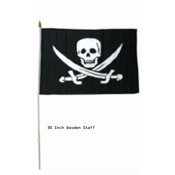 12X18 12"X18" Calico Jack Pirate Stick Flag 30" Wood Staff 100D