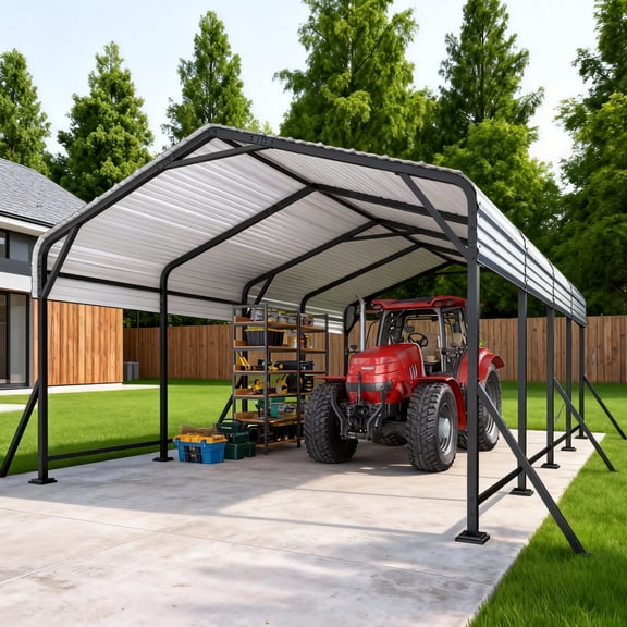 12X20 ft Heavy Duty Carport With Extra Support Pole, Metal Carport With UV Protection, Waterproof Performance, Wind Resistance, Car Canopy Outdoor For Cars, Boats, Pickup Truck, Tractor