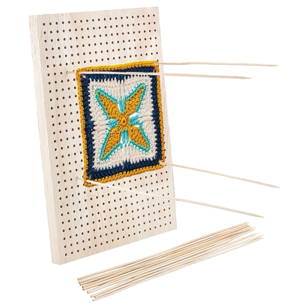 12X8 inches Crochet Blocking Board Wooden Knitting Blocking Mat Granny Squares Blocking Board with 10pcs Wood Pins for Knitting and Crochet