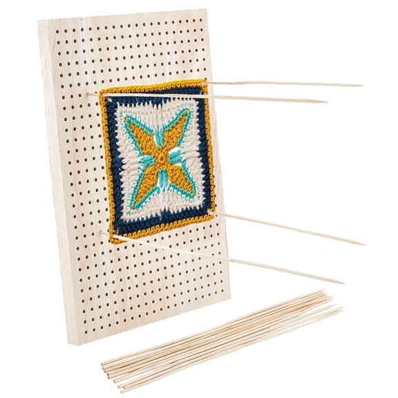 12X8 inches Crochet Blocking Board Wooden Knitting Blocking Mat Granny Squares Blocking Board with 10pcs Wood Pins for Knitting and Crochet