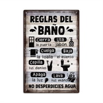 12X8inch , Vintage Spanish Metal Tin Sign - Rustic Bathroom Rules Wall Art with 7 Illustrated Icons, Iron Farmhouse Decor for Home, Restroom, Loo, WC - No Electricity Needed, Unique Gift Idea,