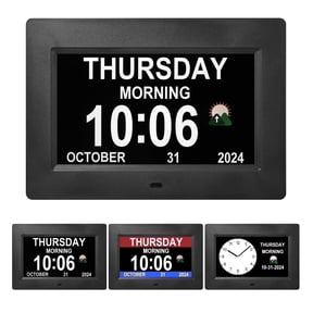 Memwake Dementia clock for seniors, 3 main interfaces, automatic dimming, multiple alarm settings,digital day clock for the elderly.
