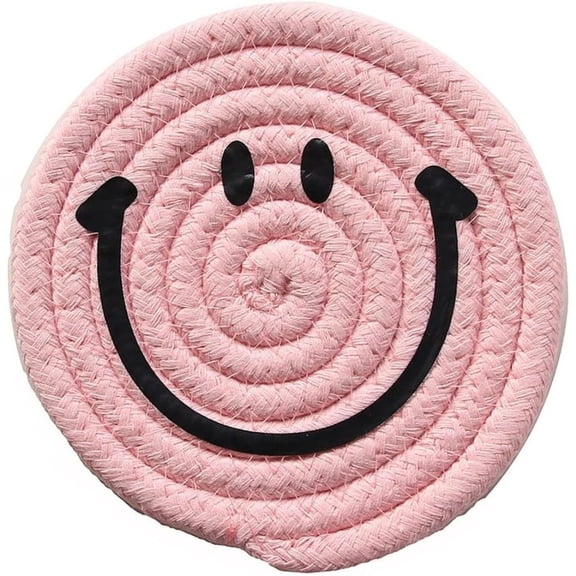 12cm Pink Placemat Cotton Thread Woven Cotton String Dining Table Cushion Coasters Coaster Smiley Face Insulation Pad