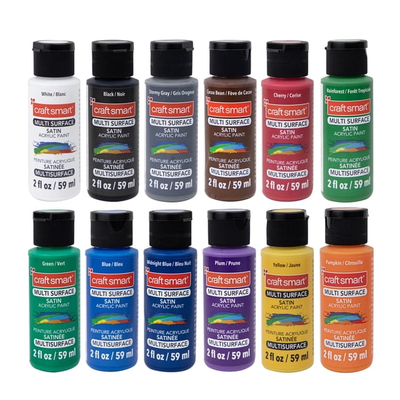 Craft Smart 12ct - 2 oz. bottles Basic Colors Premium Satin Acrylic Set