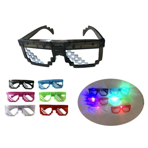 12ct Assorted Color Light Up Pixel Glasses LED Party Sunglasses