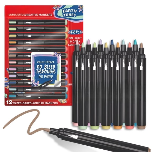 12ct Creative Markers Bullet Tip Water-Based Acrylic Markers Earth Tones