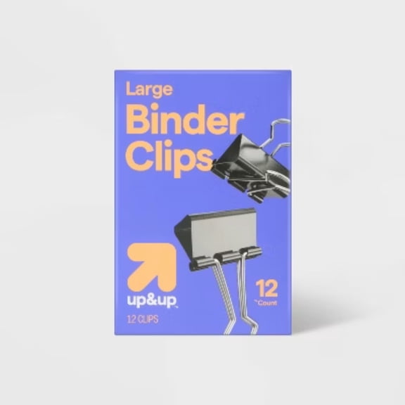 12ct Large Binder Clips : Steel, Black & Silver, 2.19" Depth, 1.25" Width, Office Fasteners