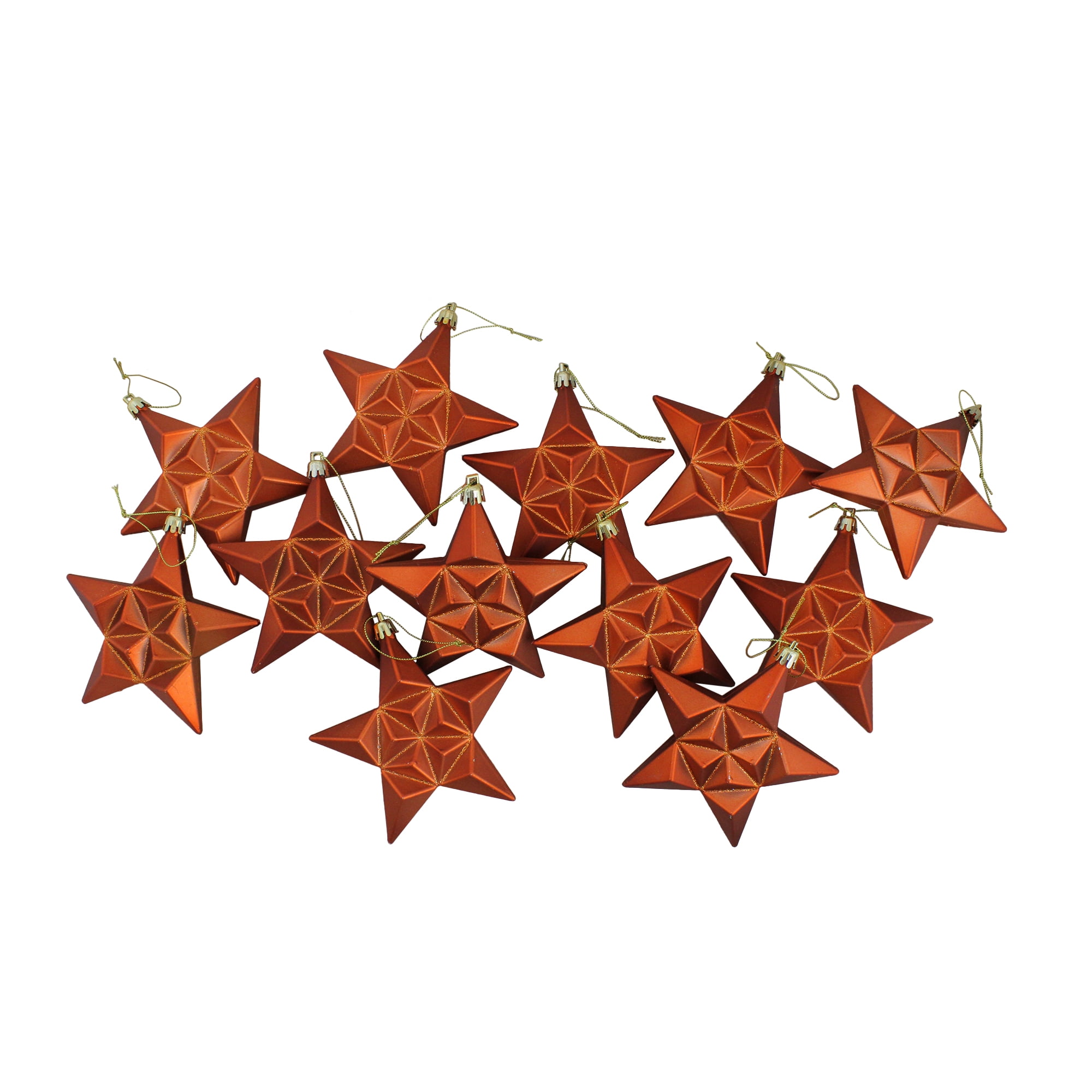 12ct Matte Burnt Orange Glittered Star Shatterproof Christmas Ornaments 5"