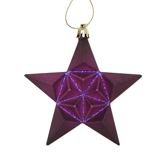 12ct Matte Purple Glittered Star Shatterproof Christmas Ornaments 5"