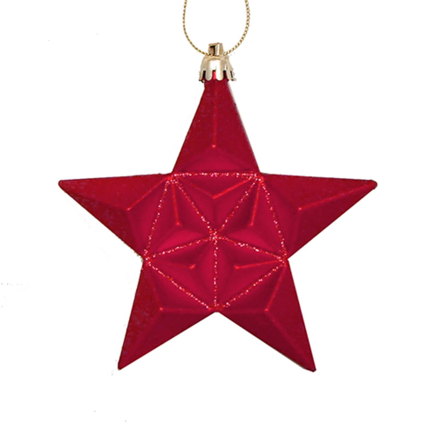 Dak 30782655 12ct Matte Red Hot Glittered Star Shatterproof Christmas Ornaments - New, image size:1500x1491