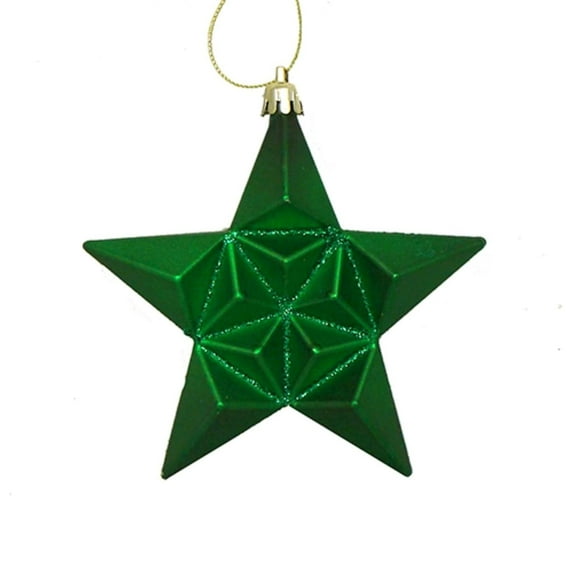12ct Matte Xmas Green Glittered Star Shatterproof Christmas Ornaments 5"