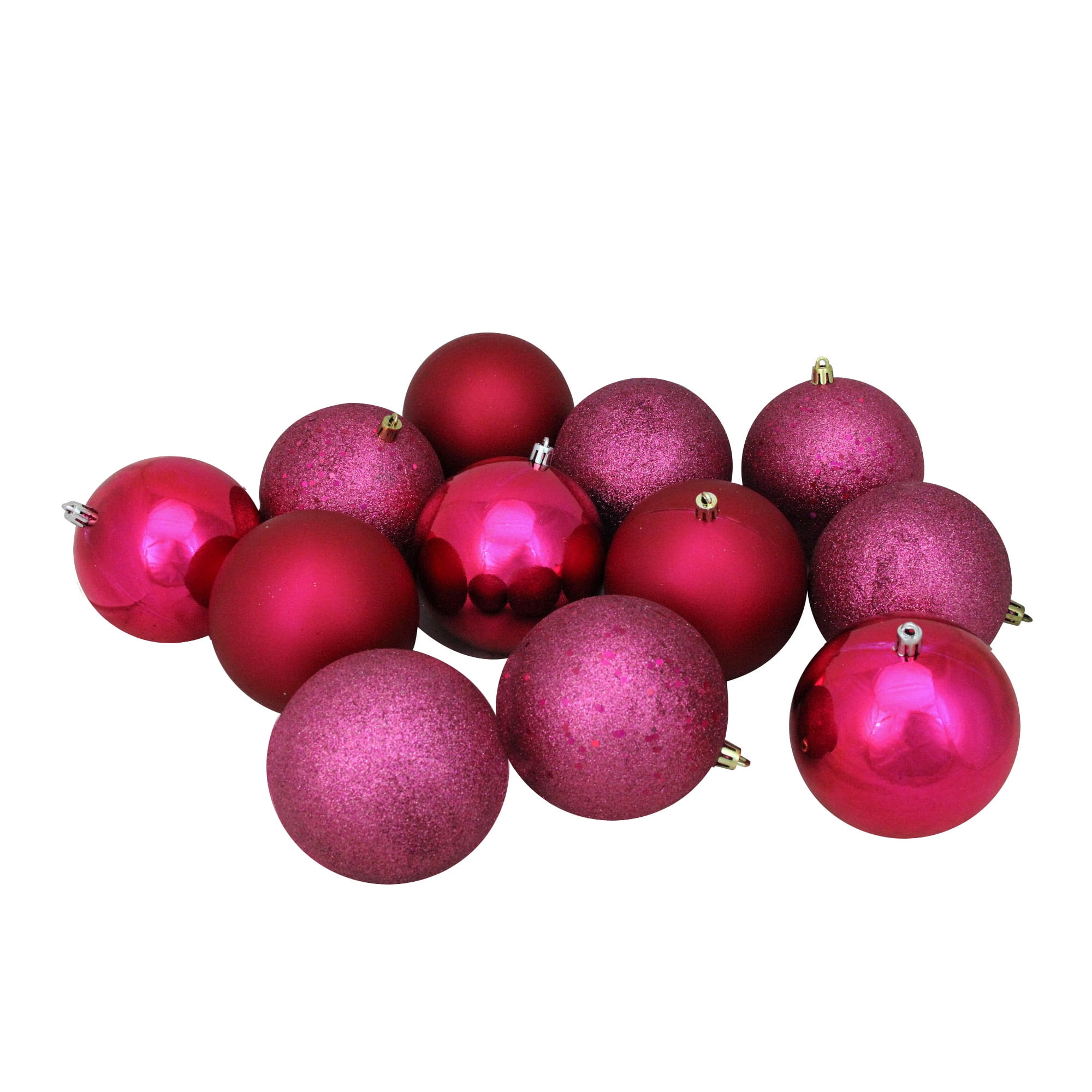 12ct Magenta Pink 4-Finish Shatterproof Christmas Ball Ornaments 4" (100mm)