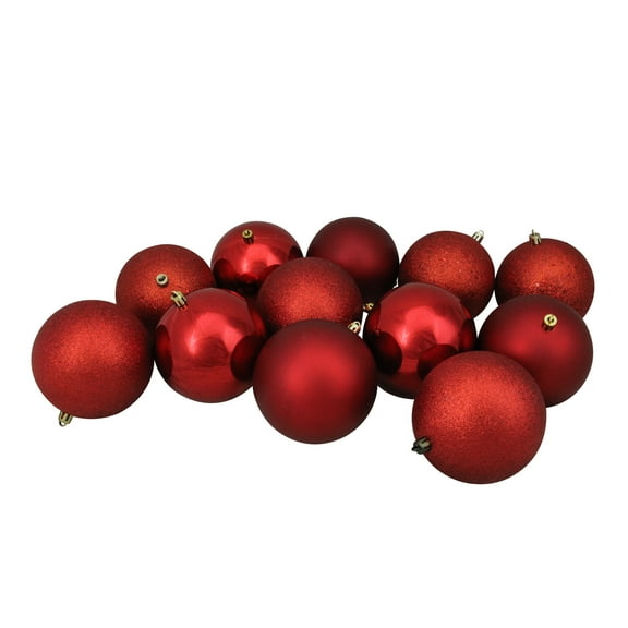 Northlight 12ct Shatterproof 4-Finish Christmas Ball Ornament Set 4" - Red
