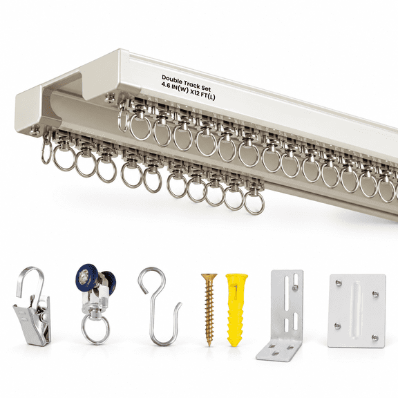 12ft(10ft-12ft) Dual Ceiling & Wall Mount Curtain Track Set with Silent Slides