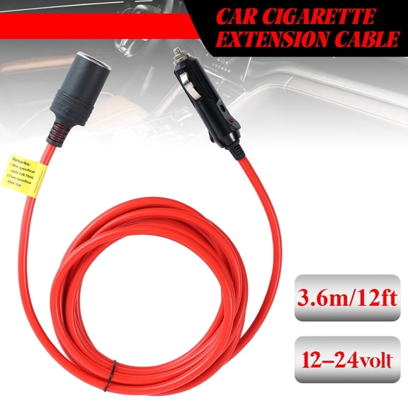 XUKEY 12ft Heavy Duty Cigarette Lighter Socket Extension Cable Cord 12-24V Plug Outlet