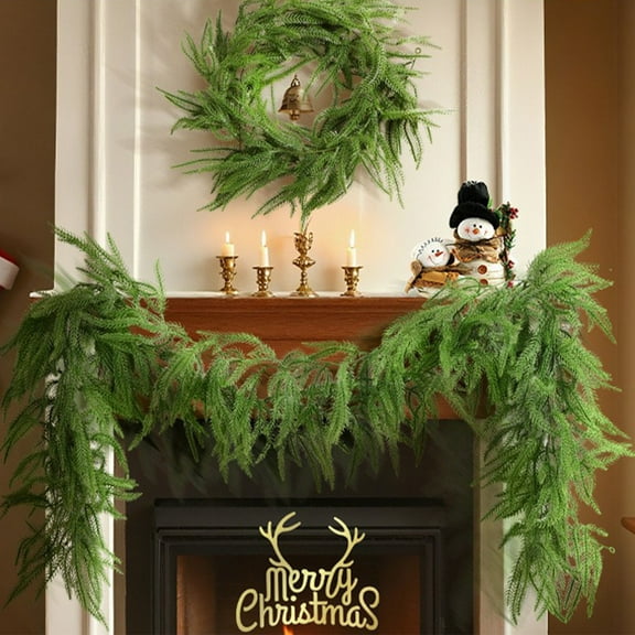 12ft(2*6dt) 144 sticks Handmade Christmas Garland,Artificial Norfolk Pine Needles Greenery Seasonal Garland for Christmas Firepalce Winter Holiday Indoor Outdoor Decoration