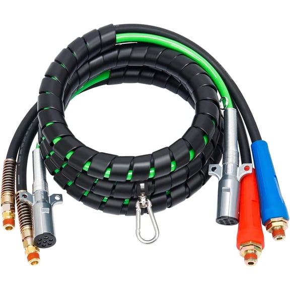 12ft 3 in 1 ABS & Power Air Line Hose Kit,Wrap 7 Way Line Rubber Air Lines for Tractor Trailer Semi