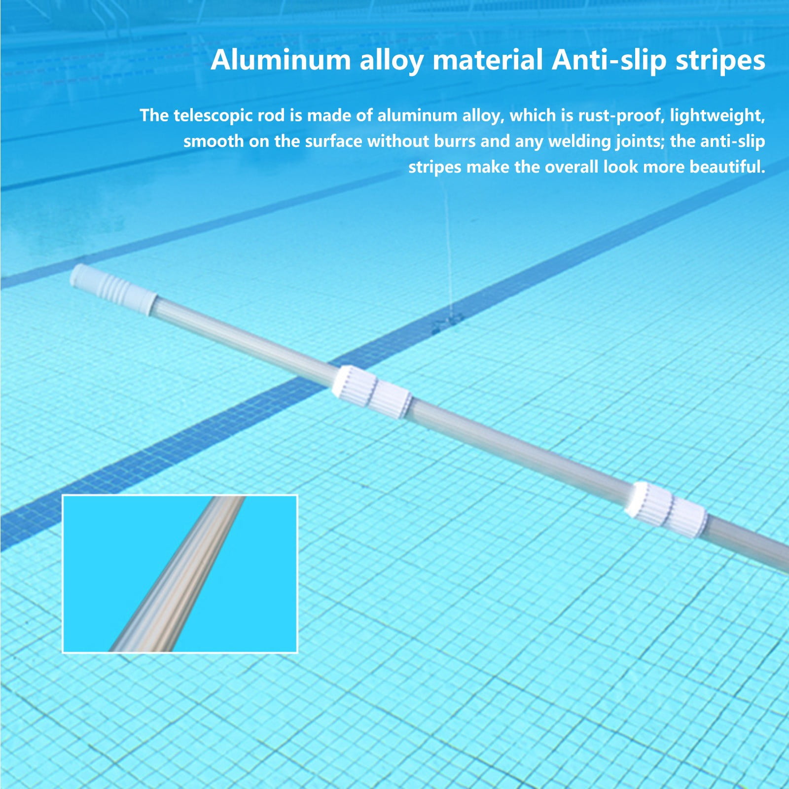 12ft Aluminum Telescopic Pool Pole, 2-Piece Adjustable Expandable Pool Rod, Universal Pool Accessories for Skimmer Net Brush Vacuum Head Pool Cleaning Tools