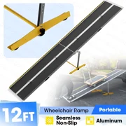 12ft Aluminum Wheelchair Ramp, 600 lbs Capacity Portable Threshold Ramp with Non-Slip Surface & Safety Side Baffles, Rust-Resistant Folding Ramp for Home Steps, Garage & Vehicle Access