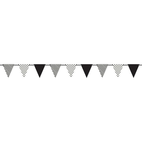12ft Black Polka Dot and Striped Pennant Banner
