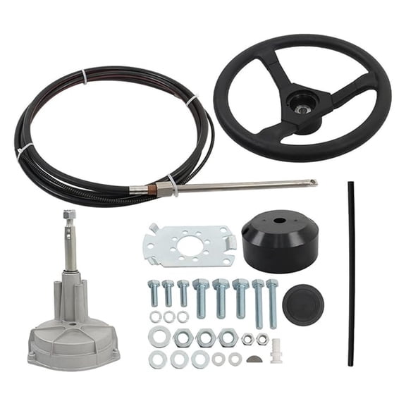 12ft Boat Steering System Kit with 12.4in Steering Wheel Replacement for Fishing Boats