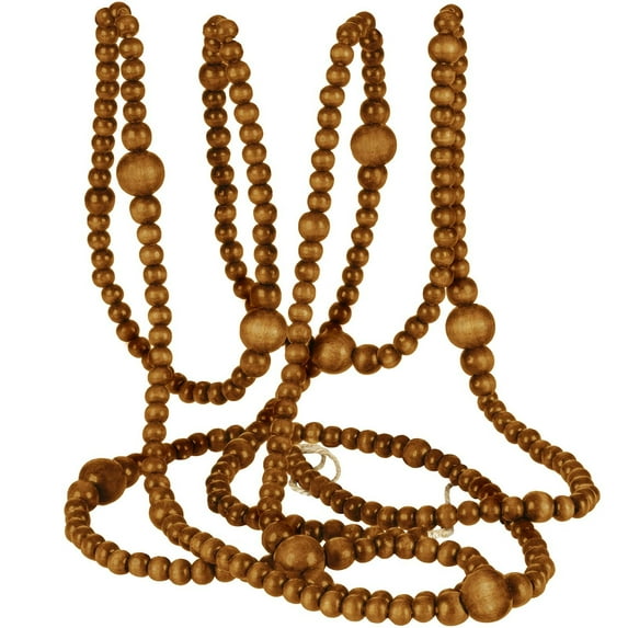 12ft Christmas Wooden Beads Garland for Xmas Tree, Farmhouse Vintage Wood Bead Decoration, Holiday Home Décor Supplies, Brown, Garland