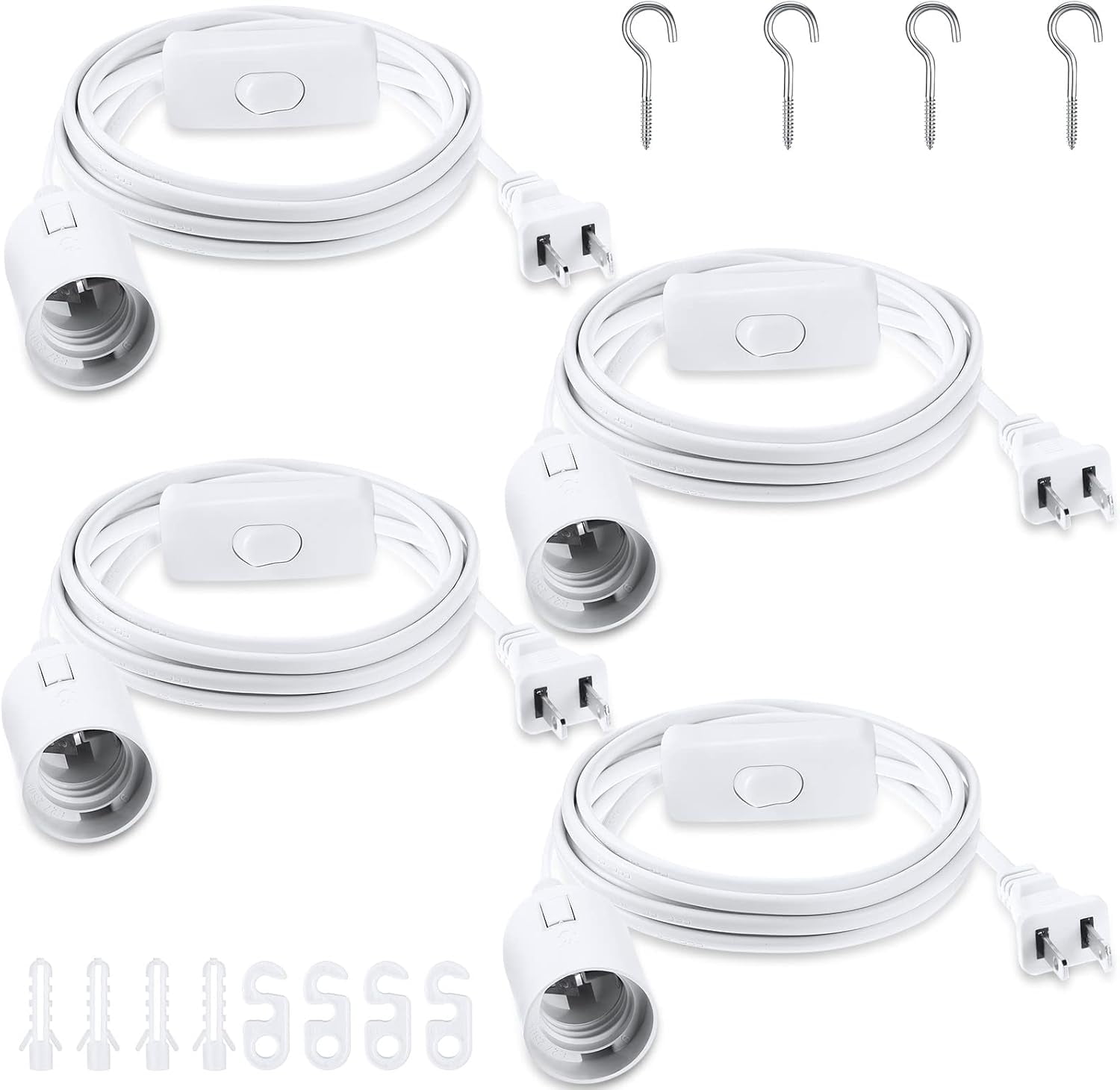 12ft Extension Hanging Lantern Cord Cable Extension Light Hanging Lantern Pendant Lamp Cord with Switch Plug, E26 E27 Bulb Socket and Hooks for Kitchen Bedroom Plant Growth Light