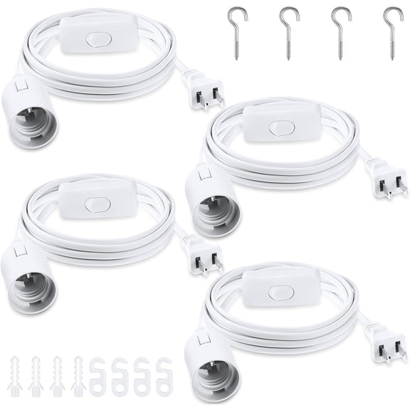 12ft Extension Hanging Lantern Cord Cable Extension Light Hanging Lantern Pendant Lamp Cord with Switch Plug, E26 E27 Bulb Socket and Hooks for Kitchen Bedroom Plant Growth Light