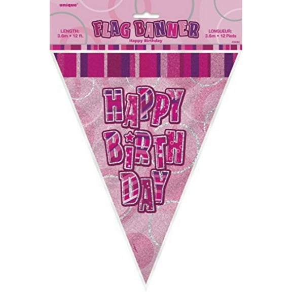 12ft Foil Glitz Pink Birthday Bunting Flags