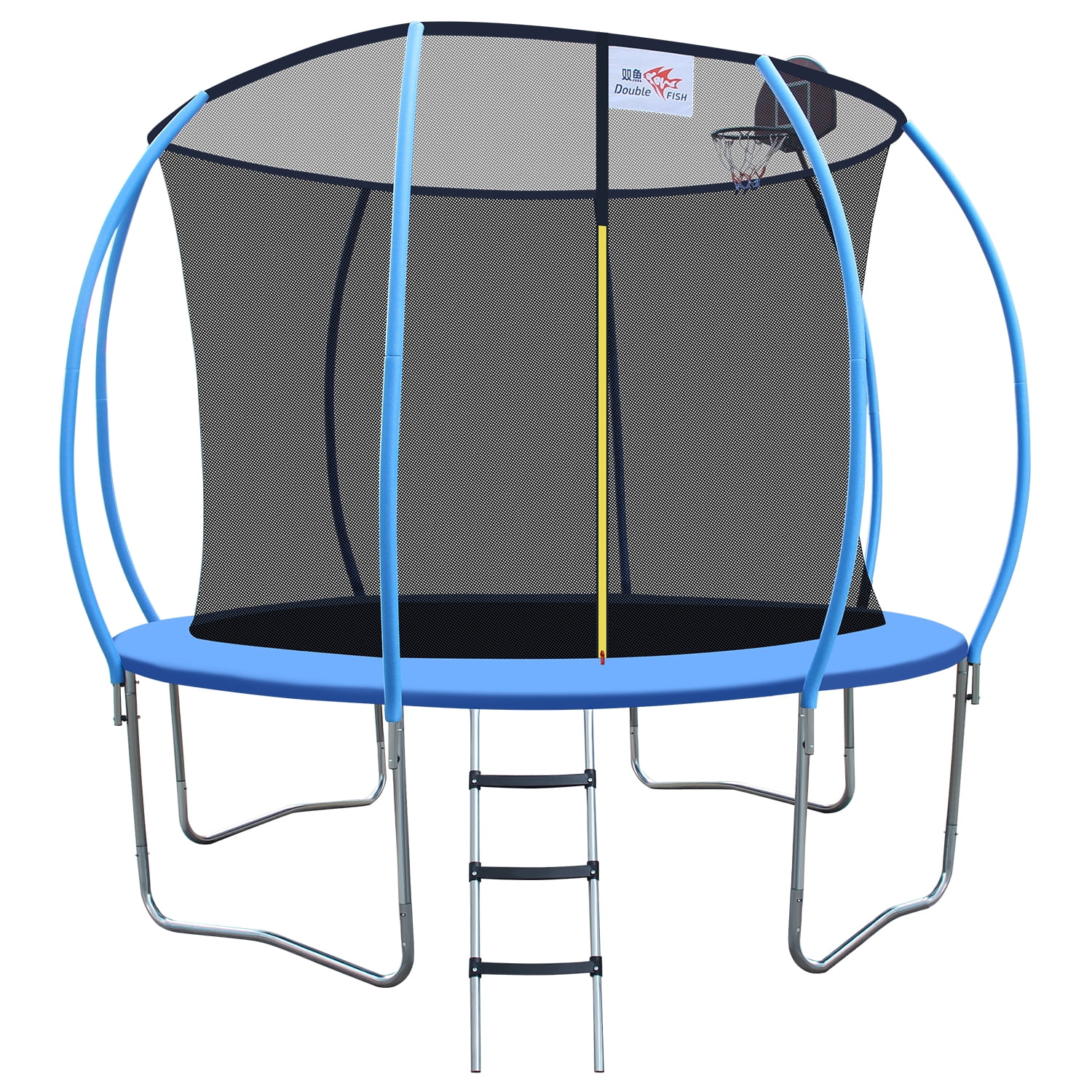 12ft Foldable Mini Trampoline Fitness Rebounder with Handrail for Adults, 400 Lbs Capacity, Blue Round Iron Frame, Compact & Portable for Home Workouts