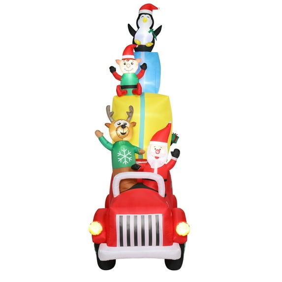 12ft Height Outdoor Christmas Decorations with LED Lights, Christmas Inflatable Santa Claus in Car Full of Presents, Christmas Blow Up Yard Decorations for Yard, Lawn, Garden