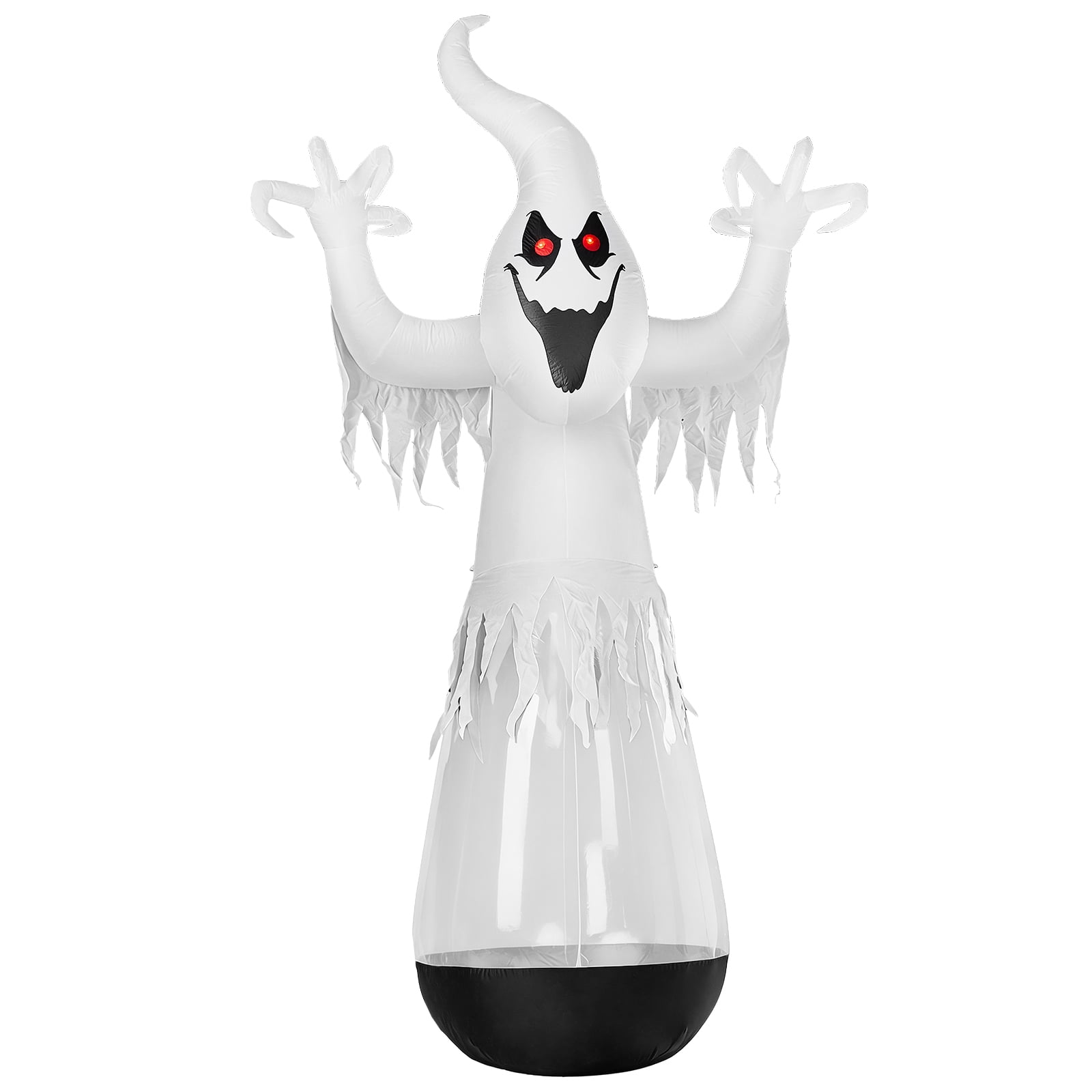 12ft Inflatable Halloween Decor Half-Body Clear PVC White Ghost with 2 LED Lights & 1 Stage Light, Black & White, 12V 2000mA US Power Adapter