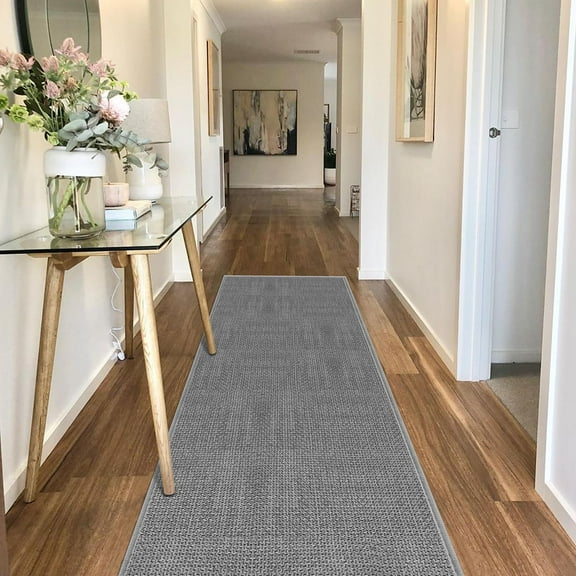 12ft Jute Laundry Room Rug Non Slip, Rubber Backed Kitchen Rug Floor Runner Rug, Natural Long Carpet Runners for Hallway, Deep Brown