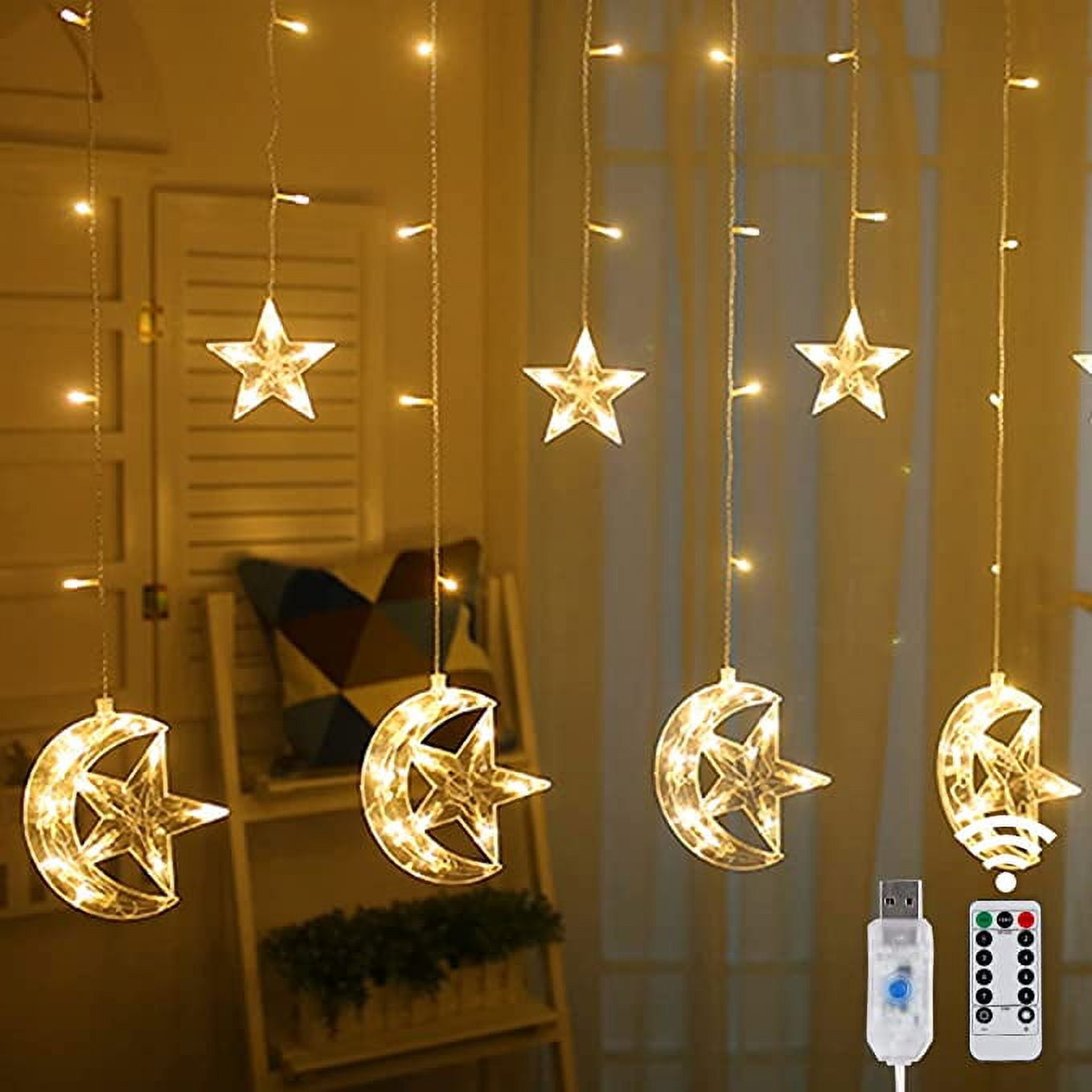 12ft LED Starmoon Curtain Decorative light string lights, 8 flashing